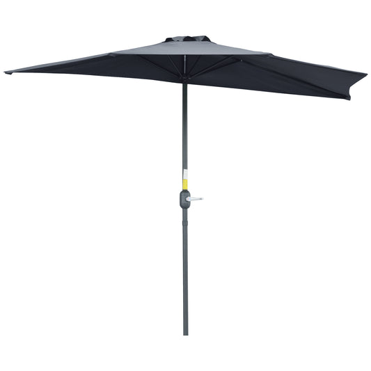 Outsunny 2,7m Garden Half Parasol, Zewnętrzny Parasol Balkonowy z 5 Stalowymi Żebrami, Osłona Przeciwsłoneczna Patio, Szary