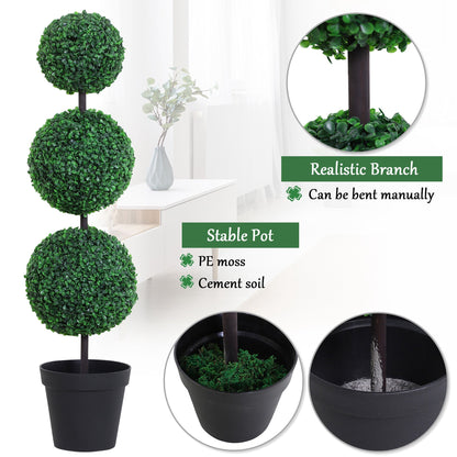 Outsunny Set of 2 Artificial Boxwood Ball Topiary Trees Potted Decorative Plant Outdoor and Indoor DŽcor (112cm)
