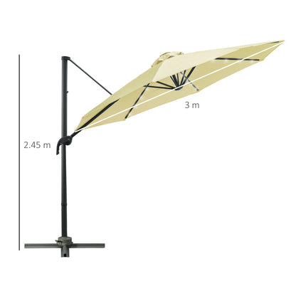 Outsunny 3(m) LED Cantilever Parasol ogrodowy z podstawą i lampami solarnymi beżowy