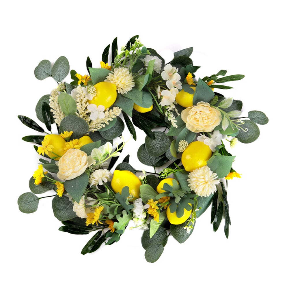 Summer Faux Lemon Peony Wreath with Green Olive Leaves