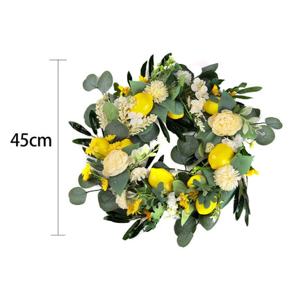 Summer Faux Lemon Peony Wreath with Green Olive Leaves