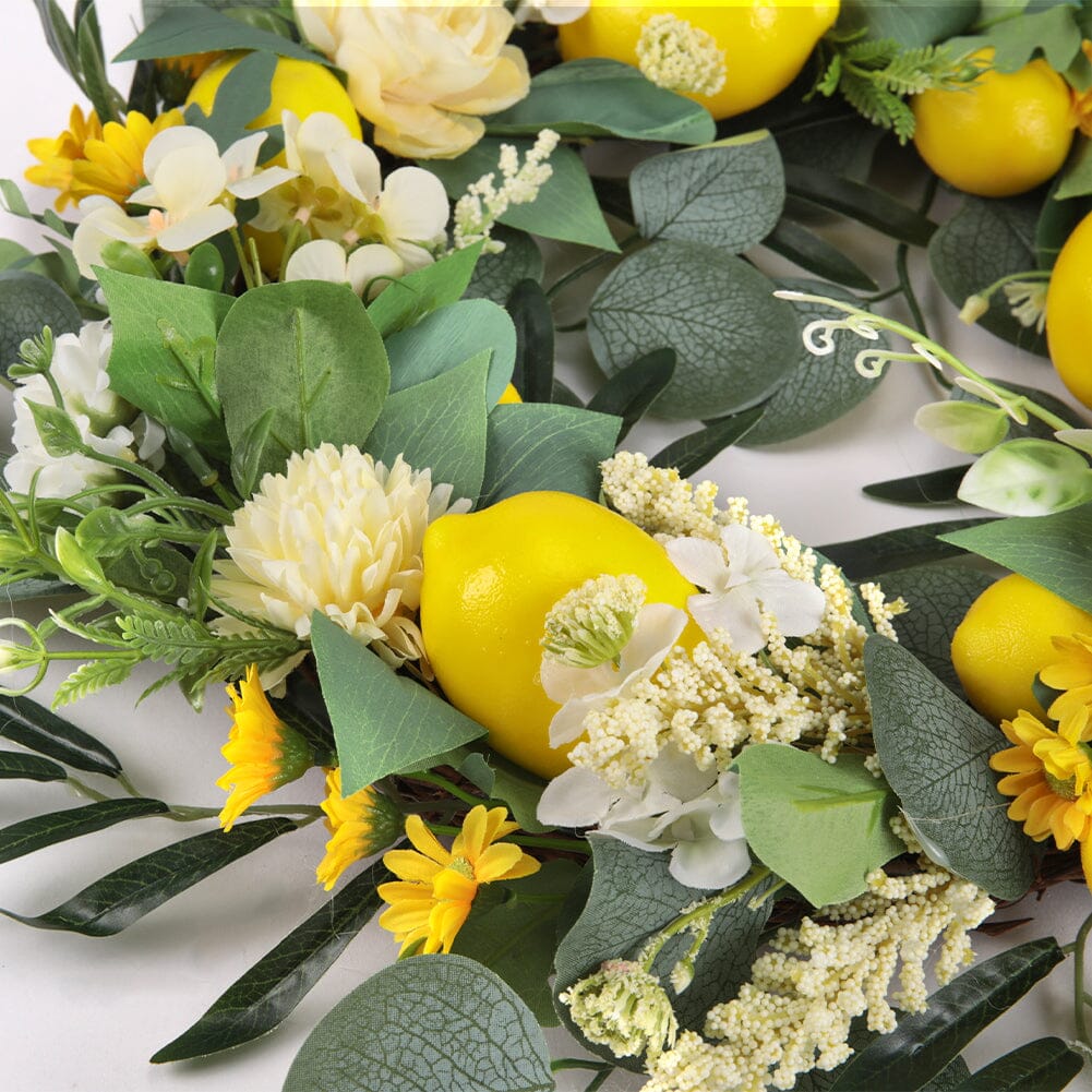 Summer Faux Lemon Peony Wreath with Green Olive Leaves