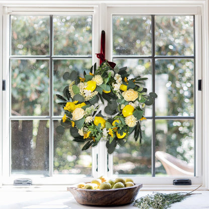 Summer Faux Lemon Peony Wreath with Green Olive Leaves