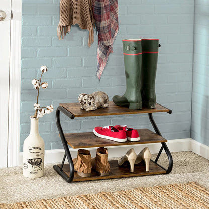 Rustic S-frame Shoe Rack 3-Tier Shelf