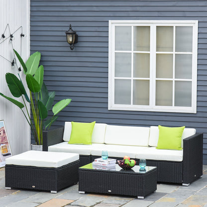 Outsunny 4-Seater Garden Rattan Furniture Outdoor Sectional Rattan Sofa Set Coffee Table Combo Patio Furniture Metal Frame w/ Cushion Pillows Black