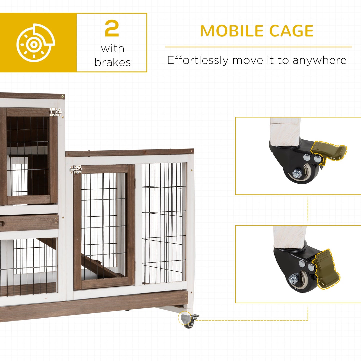 PawHut Two-Tier Rabbit Hutch Pet Cage, with Wheels - Brown