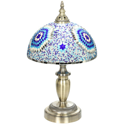 HOMCOM 30cm Tiffany Lamp, Stained Glass Bedside Table Lamp with Button Switch and Metal Base, Blue