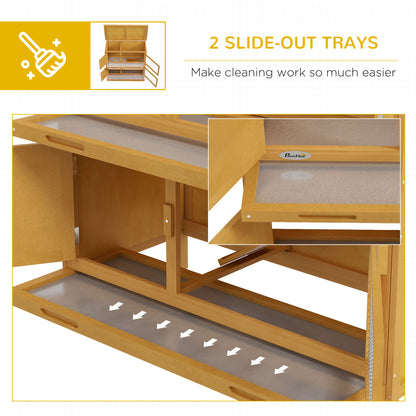 PawHut Double Decker Rabbit Hutch 2 Tier Guinea Pig House Klatka zewnętrzna dla królików z wysuwaną tacką, 97 x 44 x 91 cm, żółta