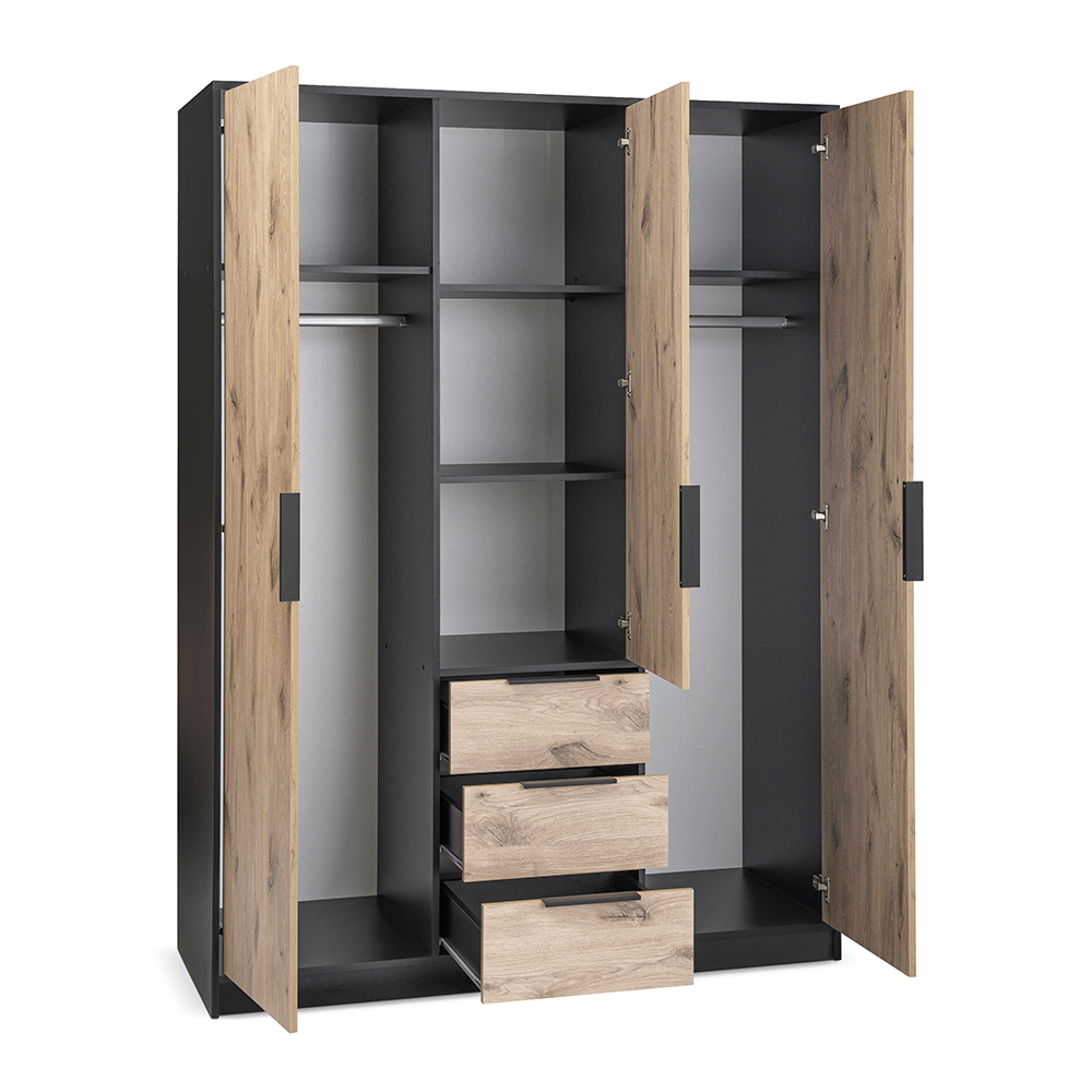Oak Viking Mirrored Hinged Door Wardrobe 149cm – YORK D3