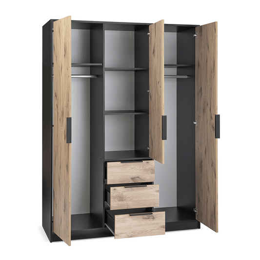 Oak Viking Mirrored Hinged Door Wardrobe 149cm – YORK D3
