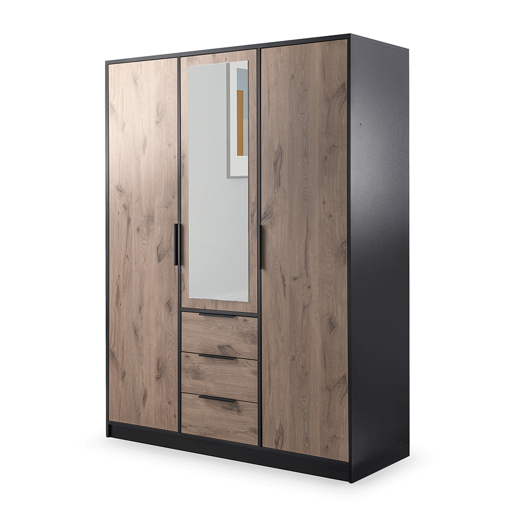 Oak Viking Mirrored Hinged Door Wardrobe 149cm – YORK D3