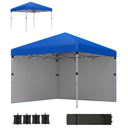 Outsunny 3 x 3 (M) Pop Up Gazebo, UPF 30+ with 2 Sidewalls, Leg Weight Bags and Wheeled Bag, Height Adjustable Party Tent Event Shelter for Garden, Patio, Blue