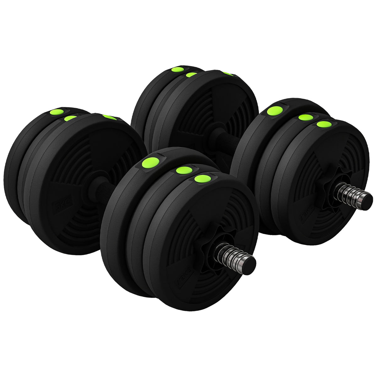 SPORTNOW Adjustable Weight Barbell & Dumbbells Set Free Weights Strength Muscle Exercise Home Gym Training, Black and Green