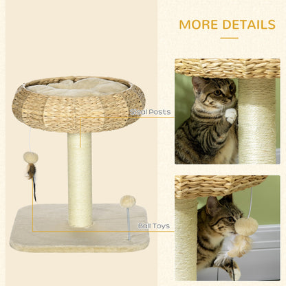 PawHut 51cm Cat Tree Kitten Tower, with Sisal Scratching Post, Top Bed, Toy Ball