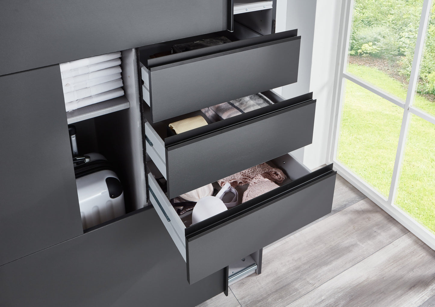 Sliding Wardrobe SOGO 2 Door Wardrobe Graphite with Black 225cm