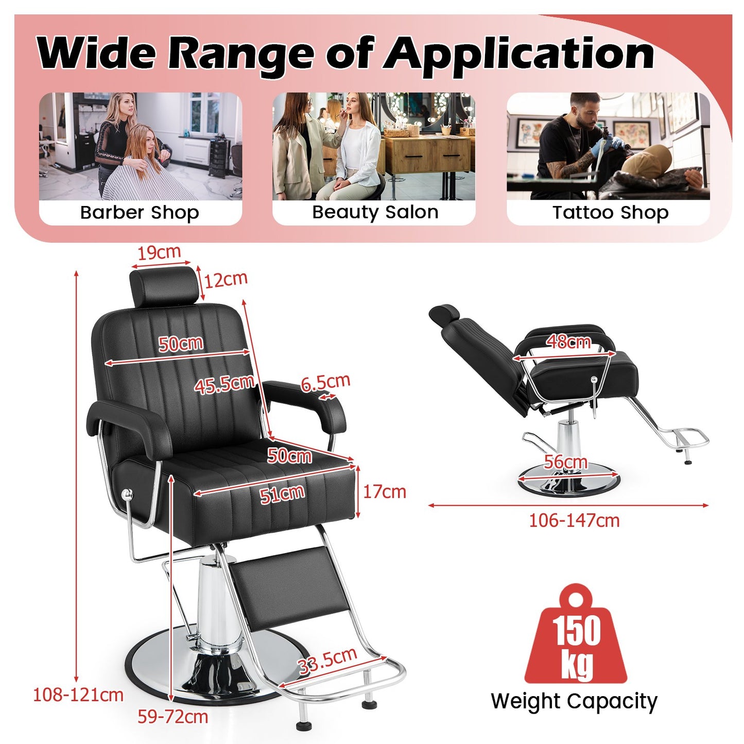 Salon Chair Hydraulic Barber Chair with Adjustable Headrest-Black
