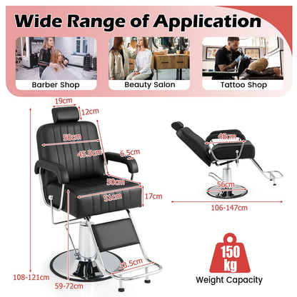 Salon Chair Hydraulic Barber Chair with Adjustable Headrest-Black