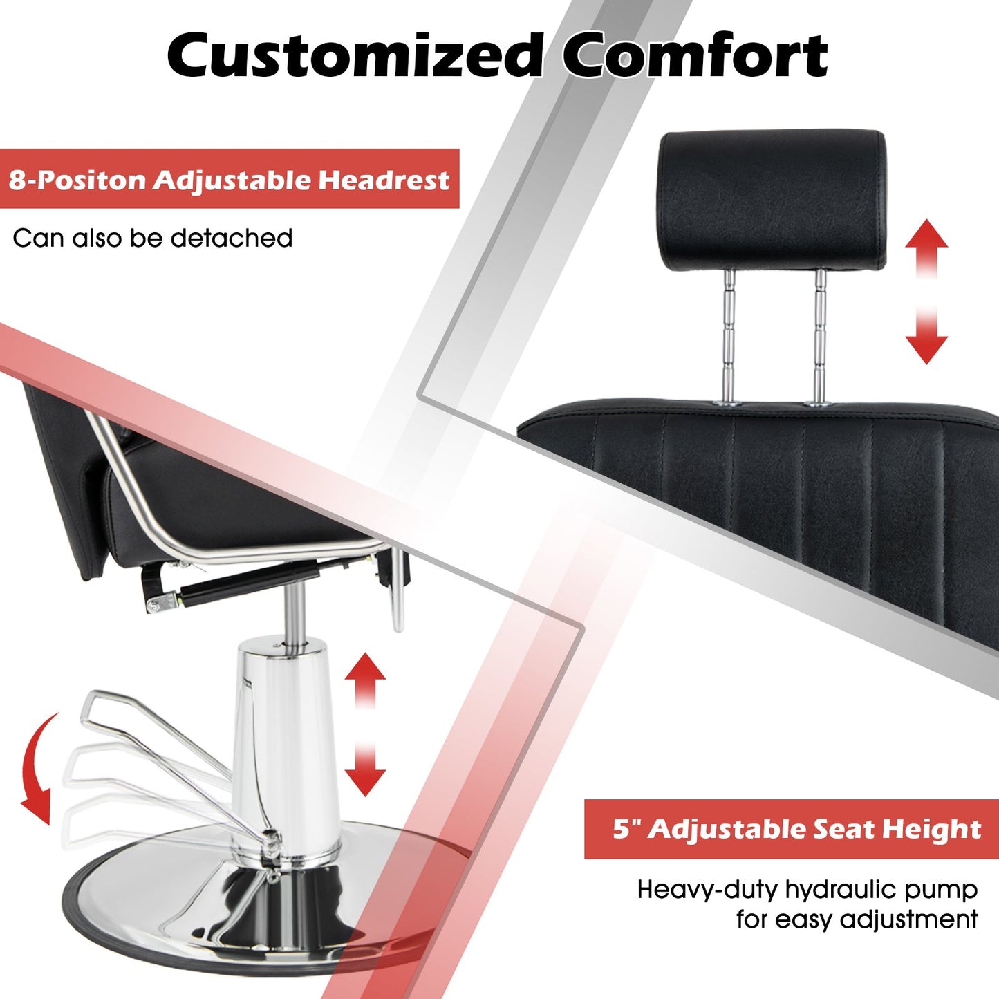 Salon Chair Hydraulic Barber Chair with Adjustable Headrest-Black