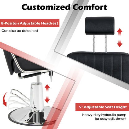 Salon Chair Hydraulic Barber Chair with Adjustable Headrest-Black