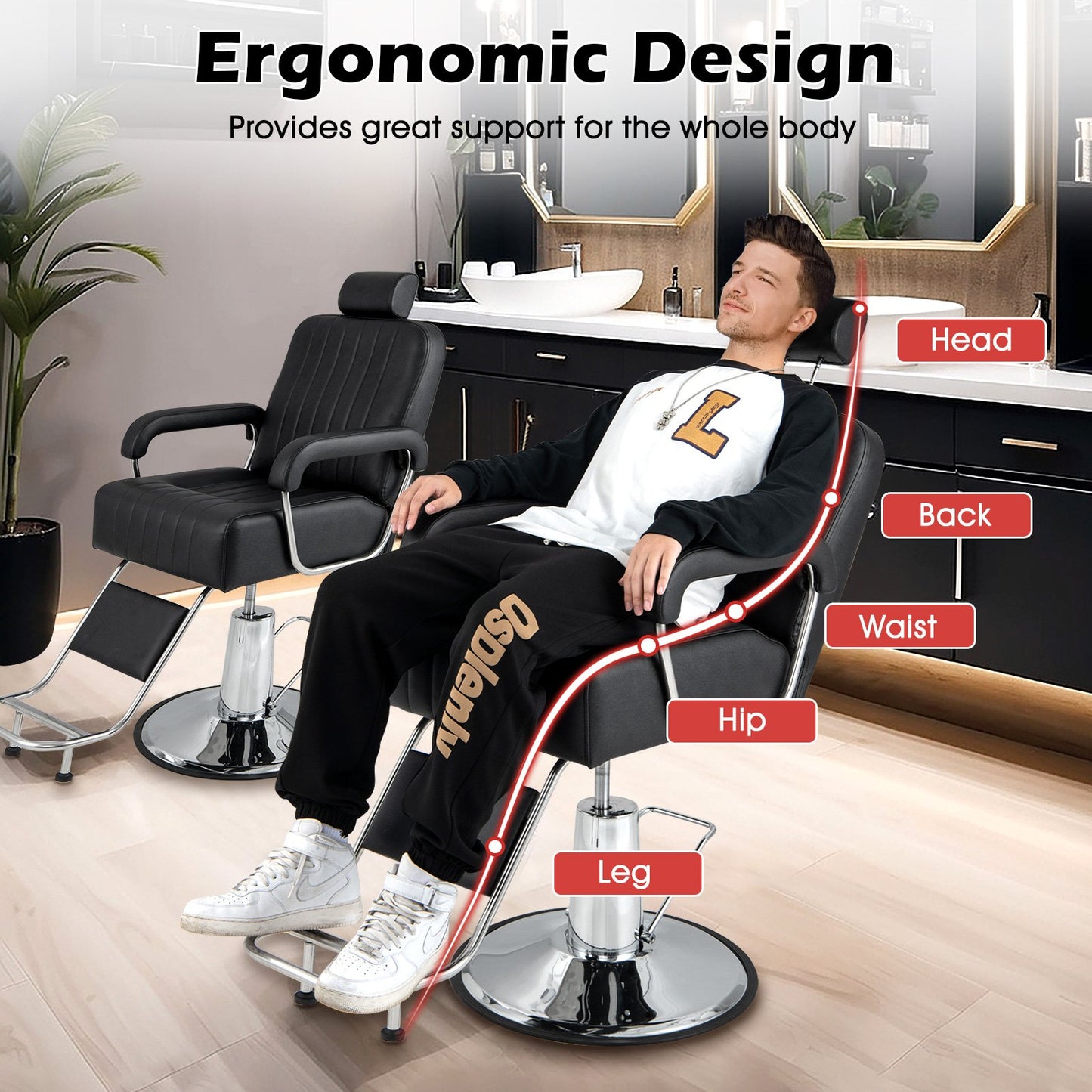 Salon Chair Hydraulic Barber Chair with Adjustable Headrest-Black