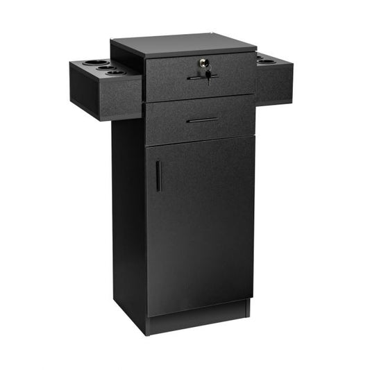 Salon Station Storage Cabinet with 6 Hair Dryer Holders for Hair Stylist-Black