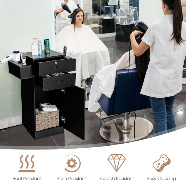 Salon Station Storage Cabinet with 6 Hair Dryer Holders for Hair Stylist-Black