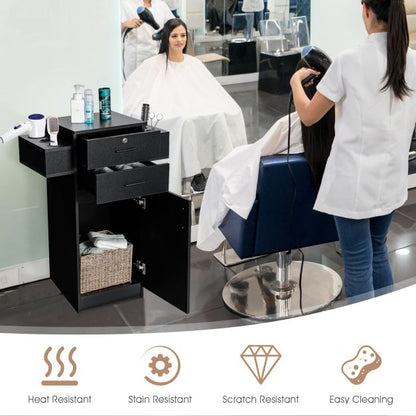 Salon Station Storage Cabinet with 6 Hair Dryer Holders for Hair Stylist-Black