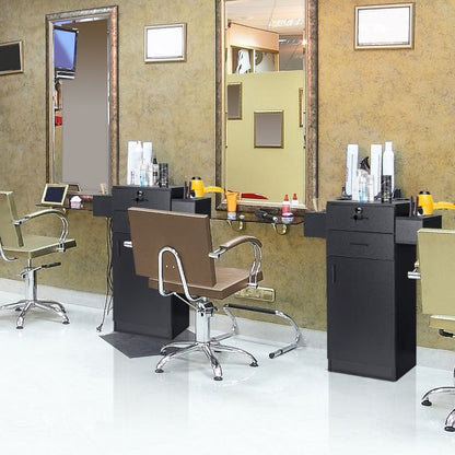 Salon Station Storage Cabinet with 6 Hair Dryer Holders for Hair Stylist-Black