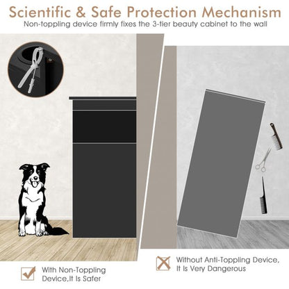 Salon Station Storage Cabinet with 6 Hair Dryer Holders for Hair Stylist-Black