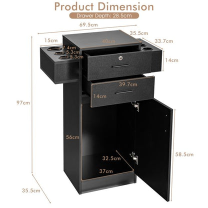 Salon Station Storage Cabinet with 6 Hair Dryer Holders for Hair Stylist-Black