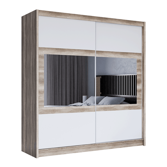 KINGSTON 203cm Sliding Door Wardrobe Oak Canyon + White + Mirror