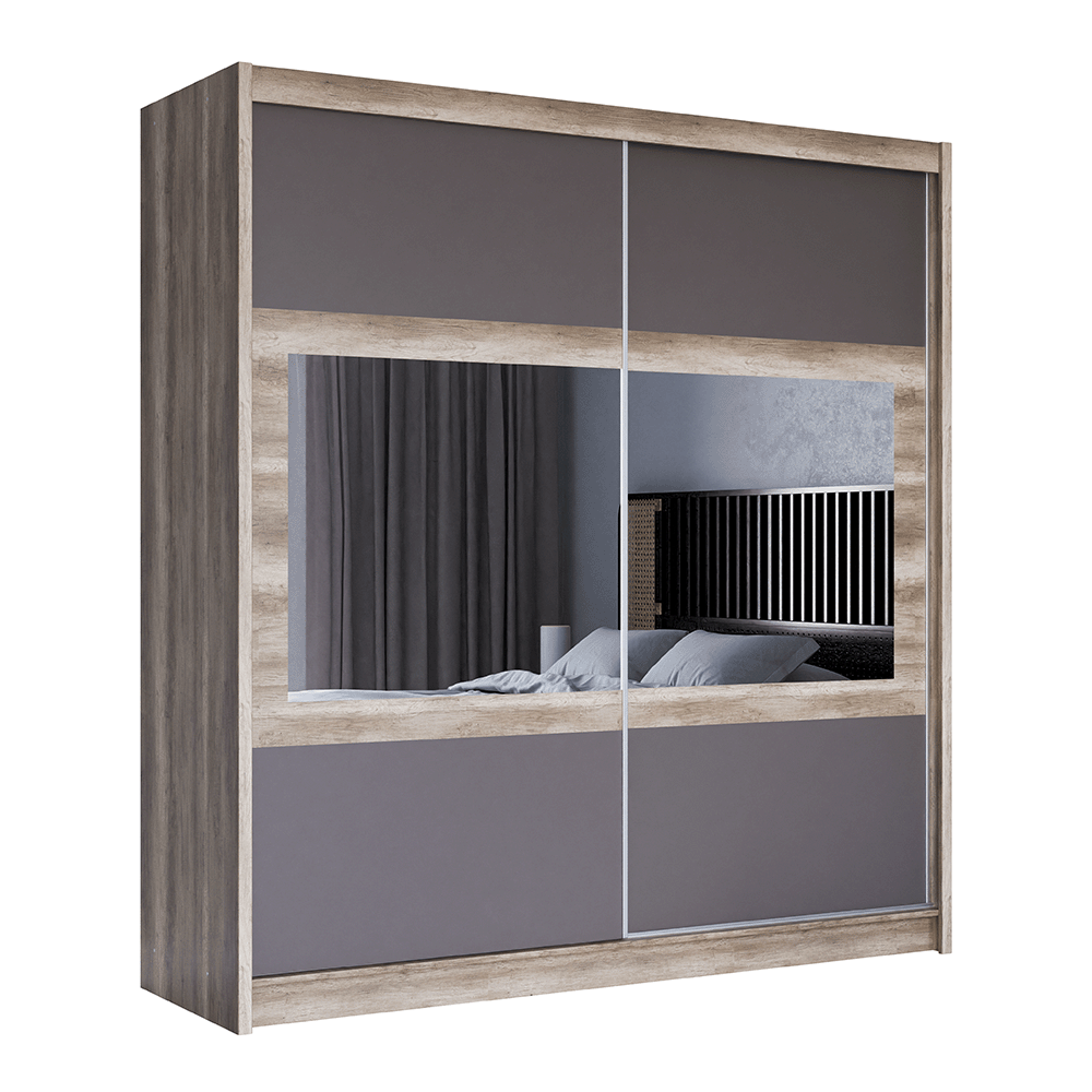 KINGSTON 203cm Sliding Door Wardrobe Oak Canyon + Lava + Mirror