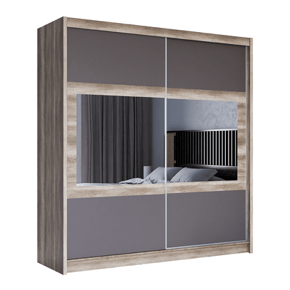KINGSTON 203cm Sliding Door Wardrobe Oak Canyon + Lava + Mirror