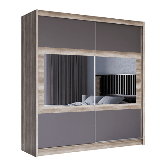 KINGSTON 203cm Sliding Door Wardrobe Oak Canyon + Lava + Mirror