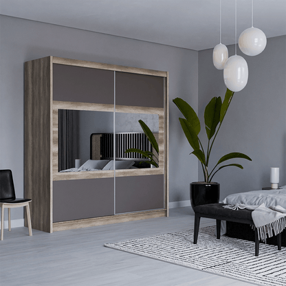 KINGSTON 203cm Sliding Door Wardrobe Oak Canyon + Lava + Mirror