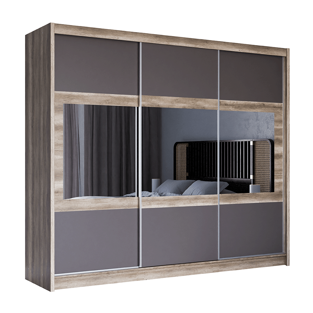 KINGSTON 250cm Sliding Door Wardrobe Oak Canyon + Lava + Mirror