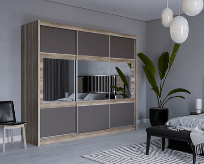KINGSTON 250cm Sliding Door Wardrobe Oak Canyon + Lava + Mirror