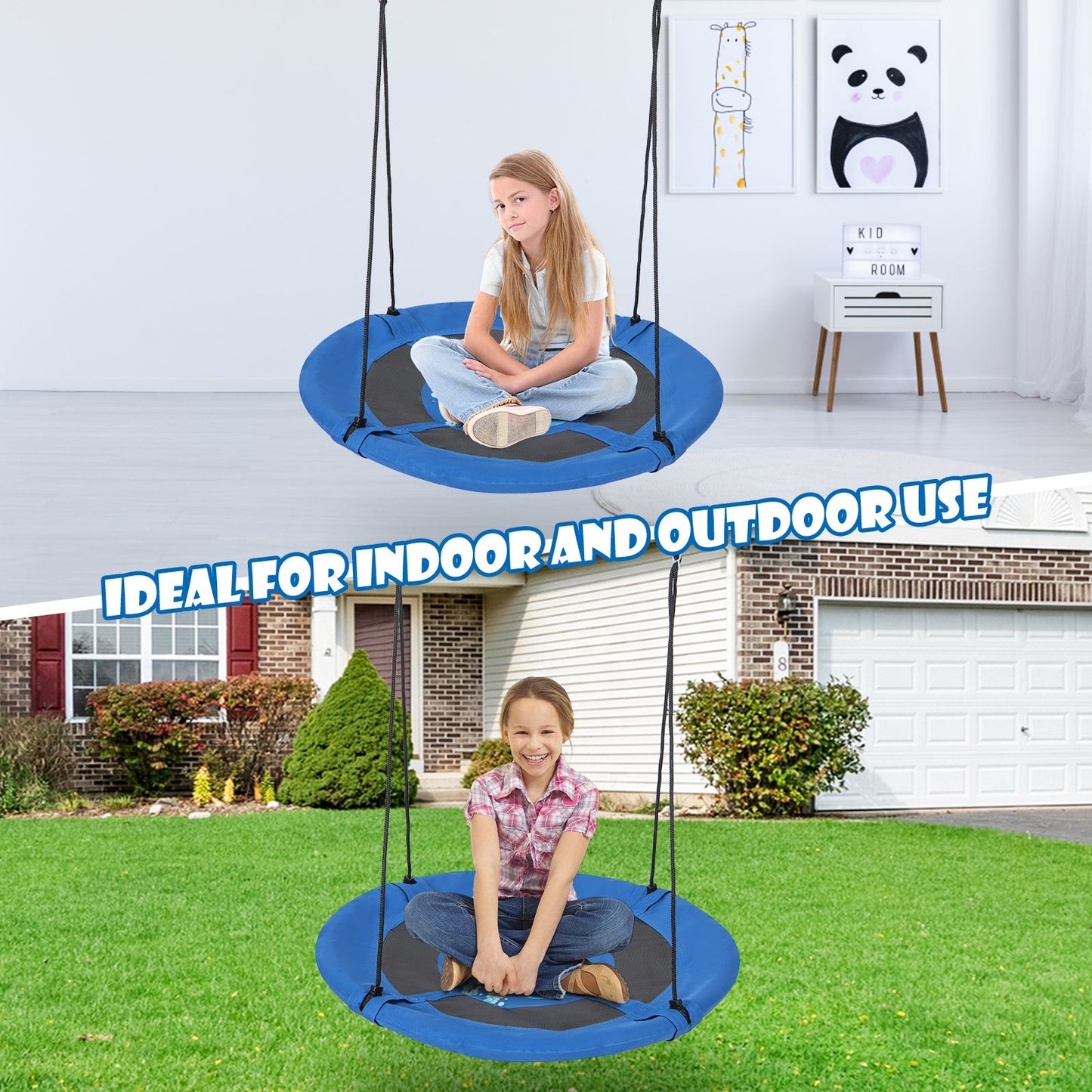 104 cm Saucer Tree Swing with 600D Oxford Fabric-Blue