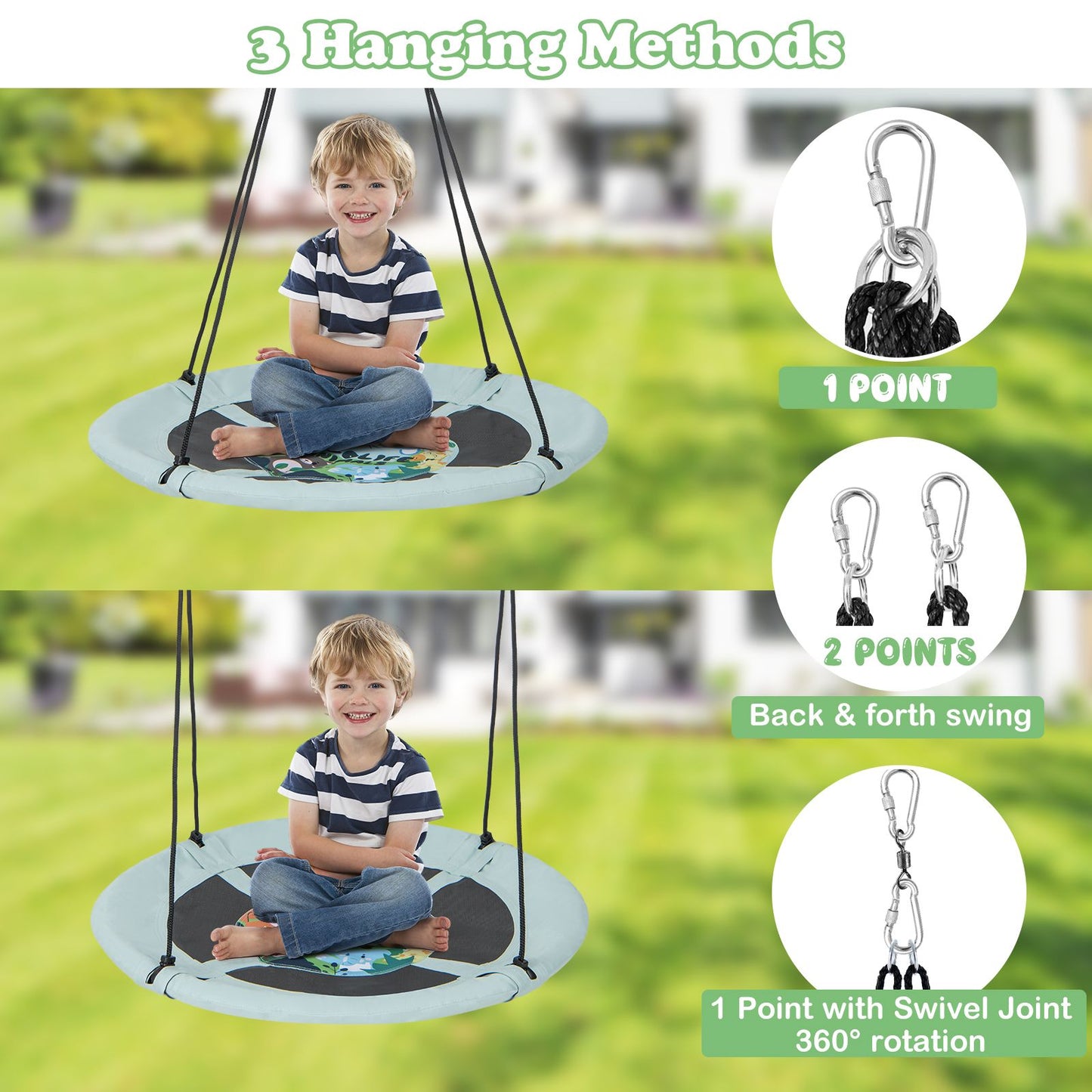 104 cm Saucer Tree Swing with 600D Oxford Fabric-Green