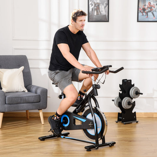 Rower treningowy stacjonarny HOMCOM, 8 kg koło zamachowe, rower treningowy do jazdy na rowerze stacjonarnym, regulowany opór, maszyna do ćwiczeń kardio z monitorem LCD i uchwytem na telefon do domu, siłowni, biura, czarny