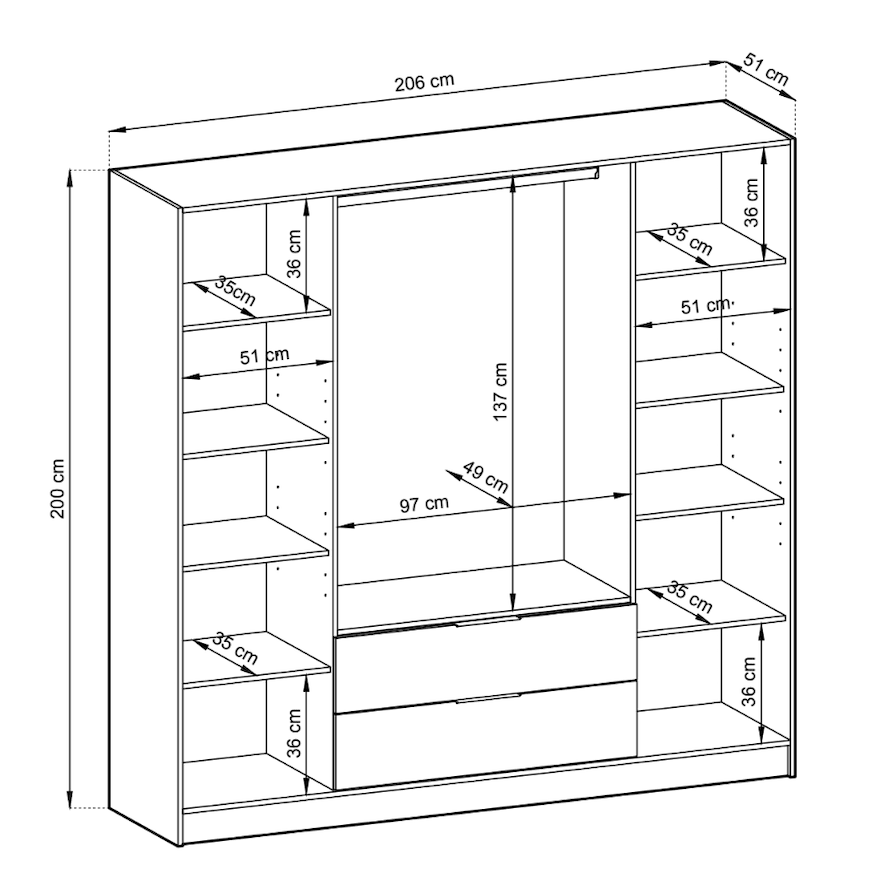 Nelly Hinged Door Wardrobe 206cm [Mirror]