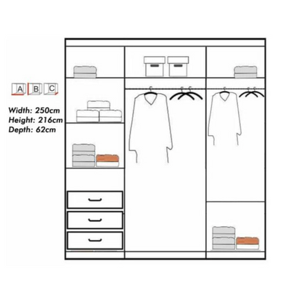 Keynes White Single Mirrored Sliding Door Large Wardrobe - 250cm