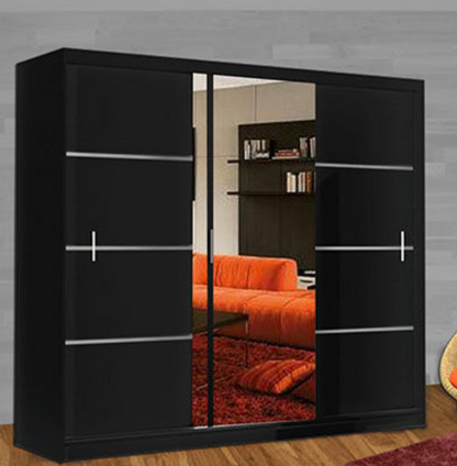 Keynes Black Single Mirrored Sliding Door Large Wardrobe - 250cm