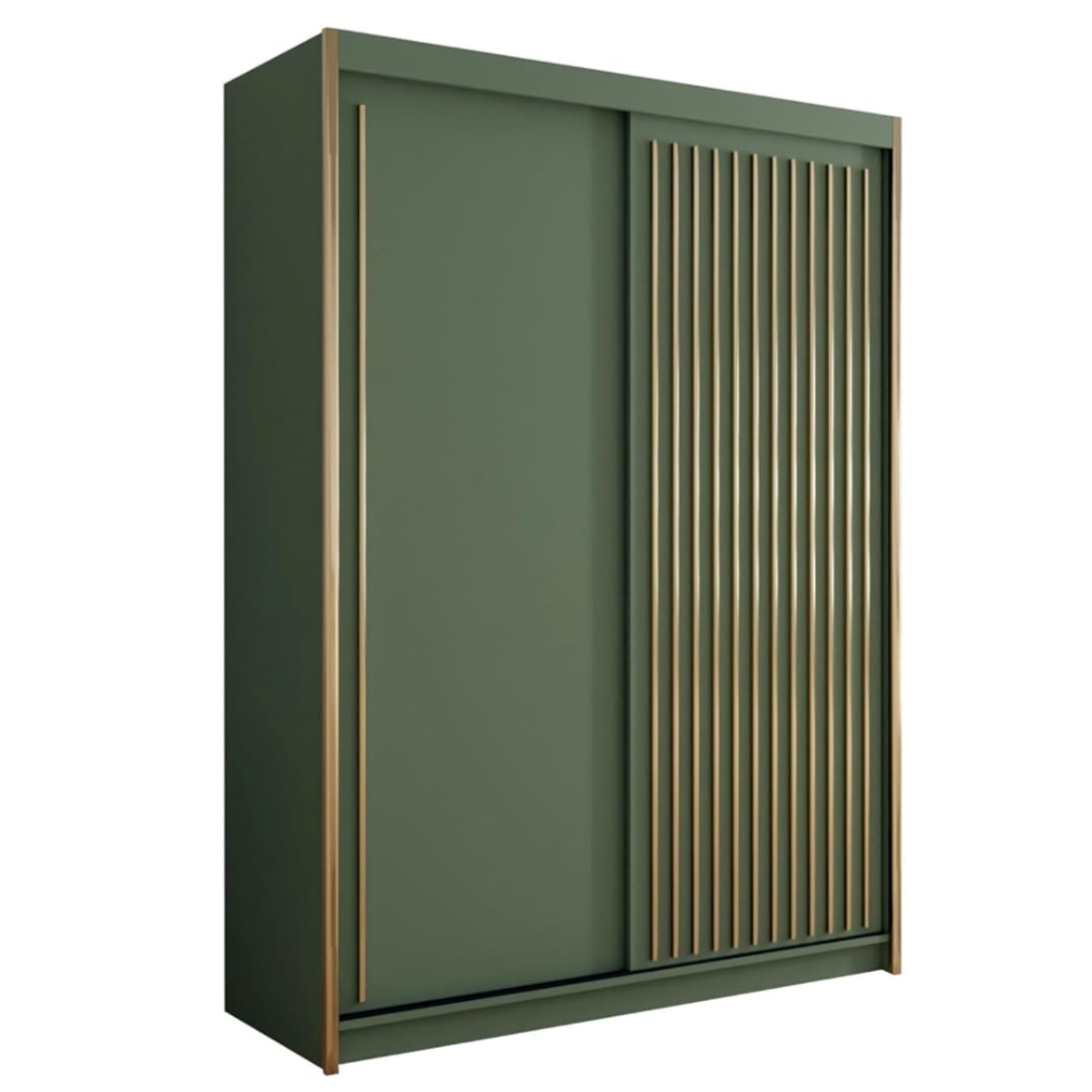 Kesteven Gold Strip Design Green Sliding Door Wardrobe - 150cm