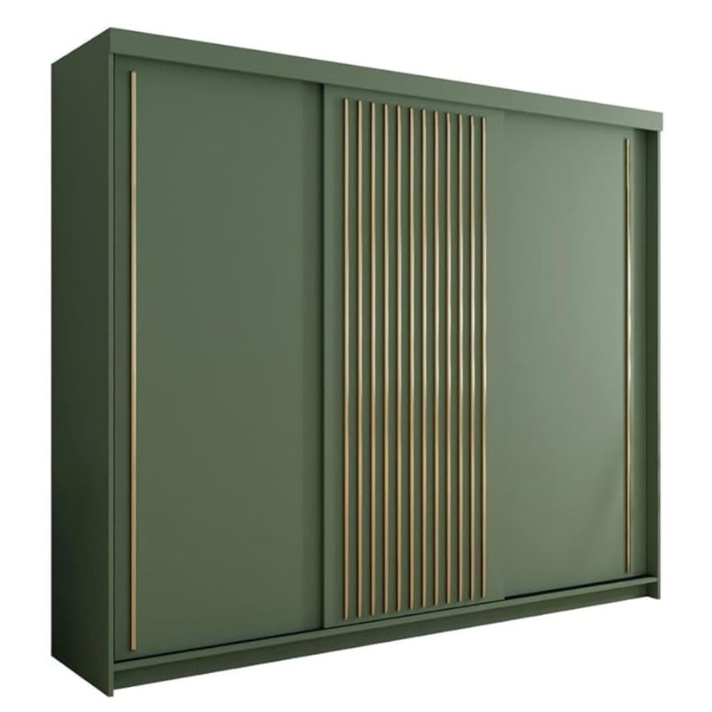 Kesteven Gold Strip Design Green Sliding Door Large Wardrobe - 250cm