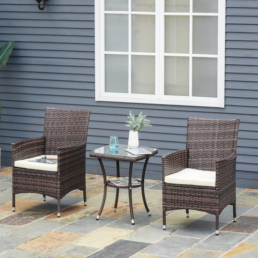 Outsunny 2 PC Outdoor Rattan Fotel Jadalniany Krzesło Ogrodowe Meble Patio Z Podłokietnikami Poduszki Mieszany Brąz