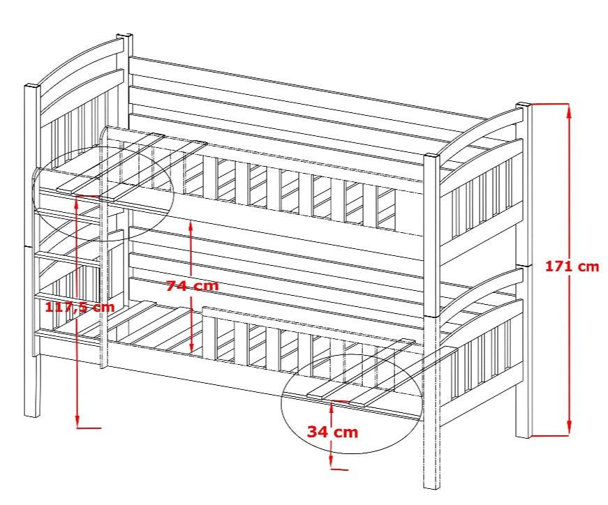 Wooden Bunk Bed Sebus with Storage