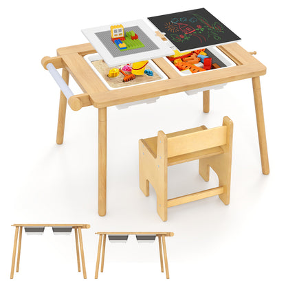 Sensory Table and Chair Set with Foldable Bins for Kids 2-8-Natural