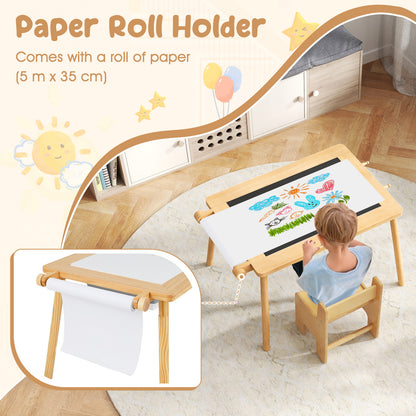 Sensory Table and Chair Set with Foldable Bins for Kids 2-8-Natural