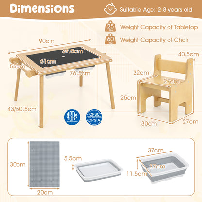 Sensory Table and Chair Set with Foldable Bins for Kids 2-8-Natural